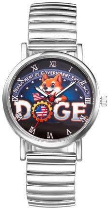 JewelryWe Herrenuhr Doge Elastische Uhren: Musks Department of Government Efficiency Analog Quarz Armbanduhr Herren Damen Silber Edelstahl Stretch Armband Uhr mit Zugarmband & Römischen Zahlen