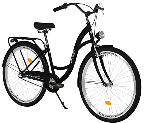 MILORD Damenfahrrad Citybike Komfort Retro Bike Hollandrad Vintage Fahrrad, 26, 28 Zoll, 3-Gang (Schwarz, 28 Zoll)