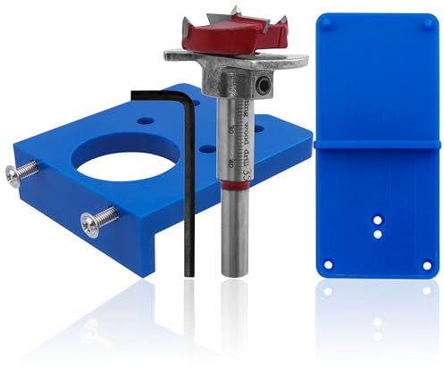Yakamoz 35mm Concealed Hinge Jig Kit - Adjustable Depth Carbide Forstner Drill Bit Hinge Boring Hole Saw Cutter with Door Hinges Drilling Guide for Cupboard Cabinet Door Hinge Installation