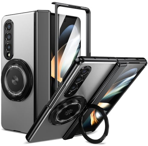 XKchatpt Custodia Magnetica per Samsung Galaxy Z Fold 4, Argento | Pieghevole, Kickstand 360° Rotante, Protezione Cerniera, Protezione Schermo Anteriore