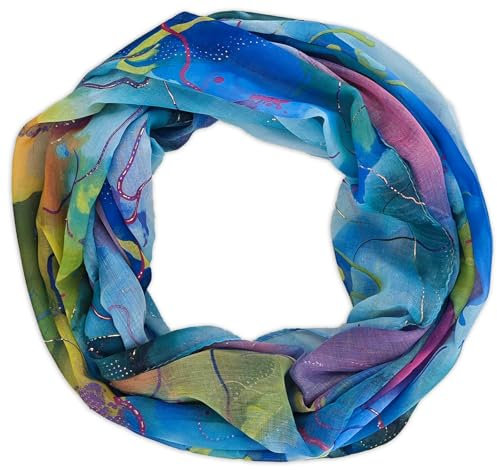 styleBREAKER Damen Schlauchschal Aquarell Glow mit Metallic Akzenten leichter Loop Schal weich fließend atmungsaktiv für Frühling und Sommer, Farbe:Türkis-Blau-Lila