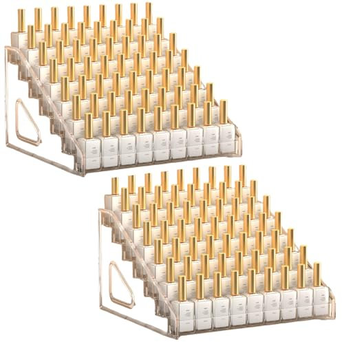 QuZCarious Organizador de esmalte de uñas acrílico, 2 soportes de 7 niveles, organizador de gafas de sol, estante de almacenamiento de aceites esenciales, capacidad para hasta 84 botellas