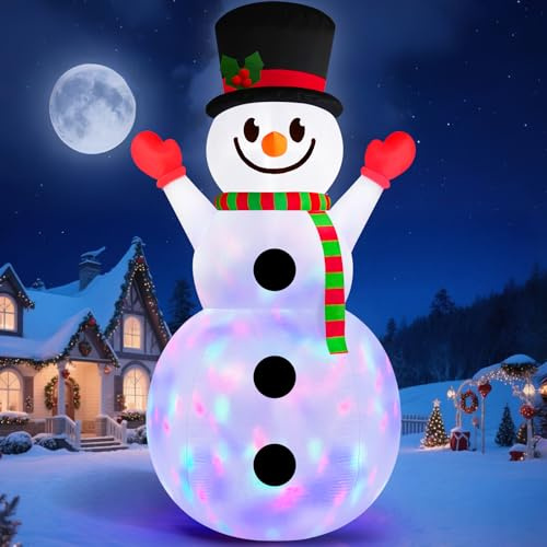 3M Aufblasbarer Weihnachts Schneemann Eingebautes Rotierendes Buntes Licht | Einfache Einrichtung und Langlebig, Riesige Aufblasbare Weihnachtsdeko Außen, ideal für Feiertag, Garten, Partys und Terrasse
