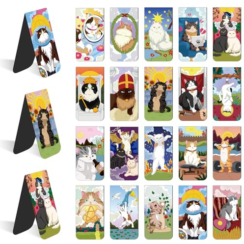 JSRQT 20 Stücke Kat Lesezeichen Magnetisch,Tarot Buchmarken mit Magnet,Magnete Buchmarkierungen Set,Magnet Buch-Accessoires,Magnetlesezeichenfür für Studenten Büro Lesen Briefpapier