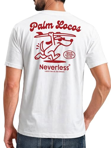 Neverless® Herren T-Shirt Backprint Surfing Design Aufdruck Palm Locos Schriftzug Sommer Fashion Streetstyle