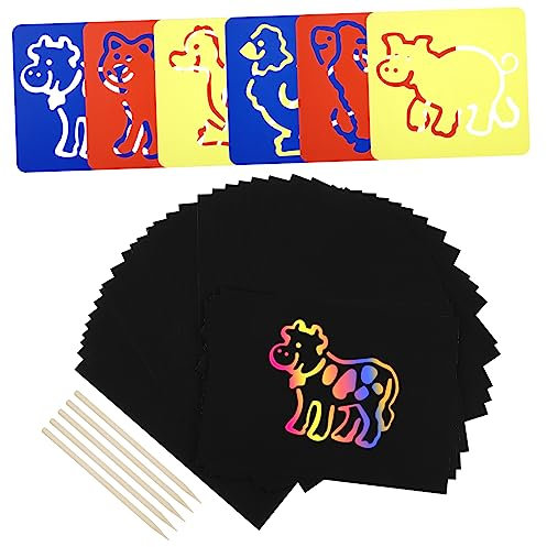 HEALSOPTHY 1 Satz Kratzpapier Set für Regenbogen Kratzpapier mit Stiften und Malvorlagen Kreative Bastelideen für Eltern Aktivitäten Einfaches und Sauberes Zeichnen ohne Farbe