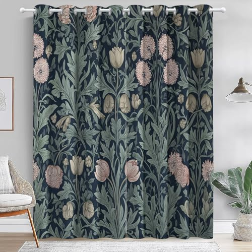 Verdunklungsvorhänge mit Grün Hellrosa Blumenmuster Von William Morris Druck Blickdichte Gardinen mit Ösen für Kinderzimmer Schlafzimmer Dekoschal 2er Set 183x117cm(HxB)