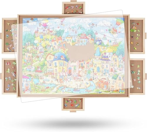 TTruwheelz Planche à Puzzle rotative de 1000 pièces avec 6 tiroirs et Couvercle, Table de Puzzle Portable en Bois, 76,6 x 57 cm, Cadeau d'anniversaire pour Maman Cadeau de Noël