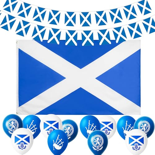 Scottish Flags Bunting World Football Cup 2026 Decorations Burns Night Decorations Scottish Banner Balloons for St. Andrew's Day St Andrews Cross Patriotic Bunting Euro Football Party Decorations