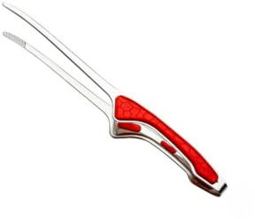 UTILYTAIS Pinzas de Cocina Profesional de Acero Inoxidable - Pinzas de Precisión Rectas para Carnes - Tenaza para emplatar - Clip corte jamón - Pinzas chef profesional. (Rojo, 24cm)