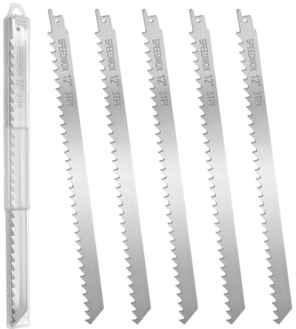 SPEEDWOX 12-Inch Frozen Meat Bone Cutting Reciprocating Saw Blades 5 Piece Stainless Steel Sawzall Blades with Storage Box