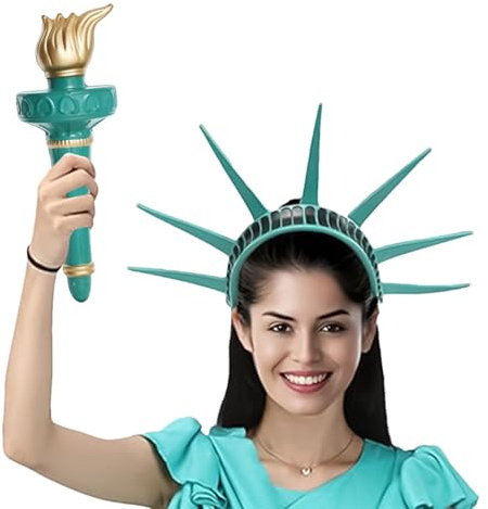 Generisch Freiheitsstatue Kostüm Krone Und Fackel Verstellbares Stirnband Und Fackel Kombination, Halloween Göttin Cosplay Krone Damen Haarschmuck Für Damen, Urlaub, Party, Maskerade, Kopfschmuck