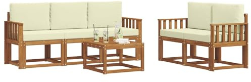 vidaXL Outdoor-Sofagarnitur mit Kissen 6 pcs Natur und Creme, Outdoor-Sofa, modernes Modul-Design, Lounge-Set für Terrassen, strapazierfähige Gartenmöbel für den Outdoor-Komfort