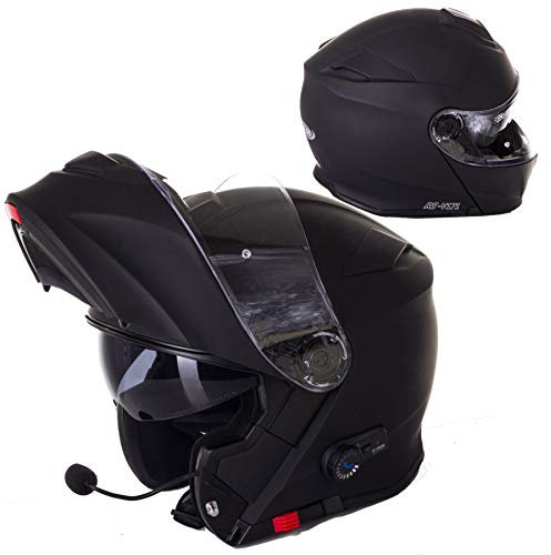 ViPER RSV171 Bluetooth Flip up Motorcycle Motorbike Bike Crash Helmets With Drop-Down Sun Visor Helmet ECE 22.06 Approved Unisex Adult Racing Touring Cruising Bike Wear (Matt Black, XL)