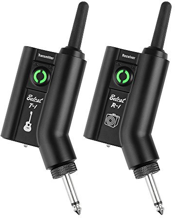 Belcat Wiederaufladbares, kabelloses Ultrahochfrequenz-Tonabnehmer-System für Gitarren, digitaler Transmitter/-Empfänger, schwarz