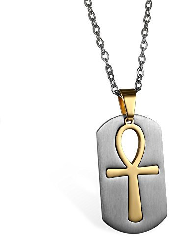 JewelryWe Schmuck Edelstahl Ägypten Ägyptisches Zeichen Anch o. Ankh Kreuz Dog Tag Anhänger mit 55cm Kette, Halskette für Herren und Damen, Gold Silber, mit kostenlos Gravur