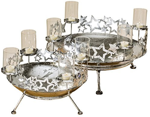 B.o.l.t.z.e 1 x Kerzenleuchter Sky Silber Advent für 4 Kerzen Ø 44 cm