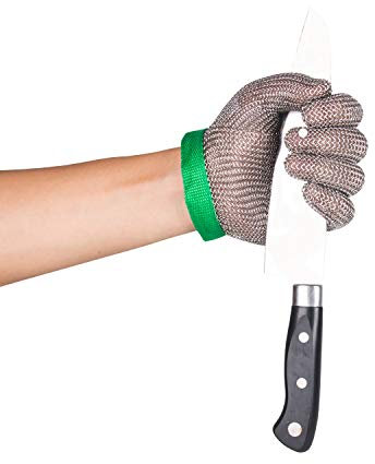 ThreeH Guantes resistentes al corte 304L Malla de acero inoxidable Carnicero Cocina Guantes de seguridad de corte de trabajo GL08 XS(1 pieza)