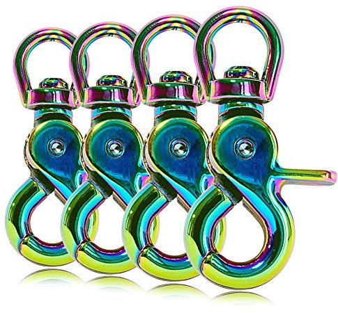 Ganzoo © Scheren-Karabiner Haken mit Dreh-Gelenk/Dreh-Kopf für Hunde-Leine/Hals-Band 4er Set, legierter Stahl 61 mm Länge, auch für Paracord 550 / Schlüssel-Anhänger, Farbe: Regenbogen
