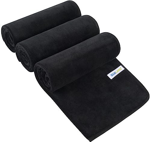 SINLAND Fitness Handtuch Microfiber Sporthandtuch Super weich und saugfähig Trainingshandtuch Reisehandtuch für Fitnessstudio und Gym 40cm x 80cm 3 Stück Schwarz