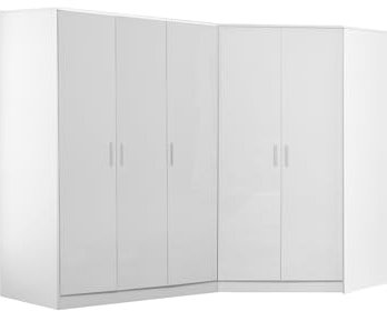 Reflect 2 Piece Bedroom Furniture Bundle - Triple PLAIN + 2 Door CORNER Wardrobes (H: 180cm x W: 216cm x D: 103cm) (White Gloss/Matt White)