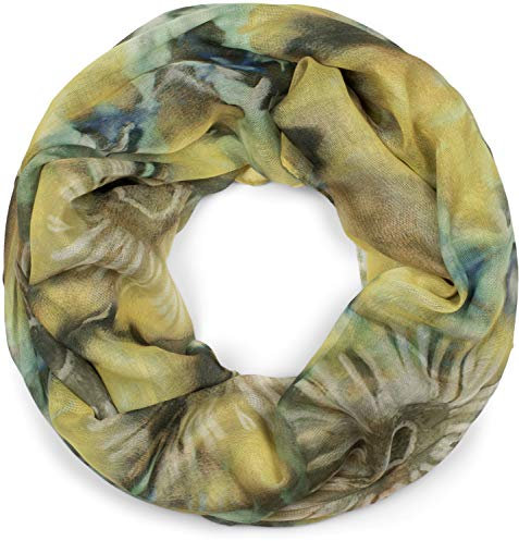 styleBREAKER Damen Leichter Loop Schal mit Aquarell Batik Blüten Muster, Schlauchschal, Tuch 01016200, Farbe:Gelb