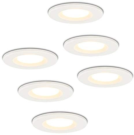 HOFTRONIC - 6er Venezia LED Einbaustrahler Flach 45mm Weiß 230V - IP65 Wasserdicht 230V 6W 650 Lumen - 2700K Extra Warmweiß Dimmbar Einbauleuchte Einbauspot für Innenbereich und Außenbereich