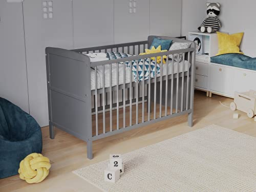 Love For Sleep Babybett,Gitterbett 120x60cm mit Aloe Vera Schaumstoffmatratze,Kinderbett Grau,Umbaubar zum Kinderbett