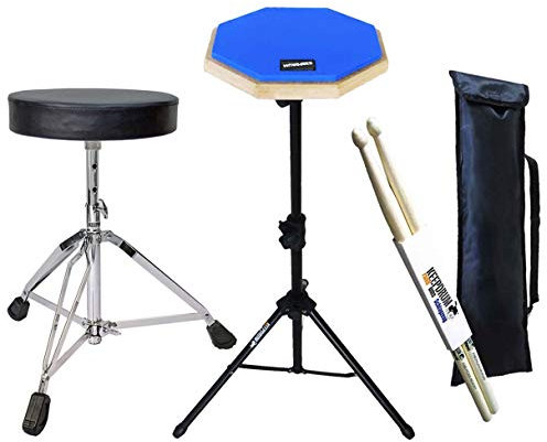 keepdrum DP-BL Übungspad Practice Drum Pad Blau mit Stativ & Bag + Drumhocker + Drumsticks 1 Paar