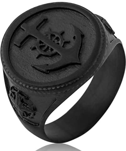 Akitsune Portus Ring | Anker Seefahrer Nautisch Traditional Ring Herren Edelstahl Designer Mattschwarz- US 11