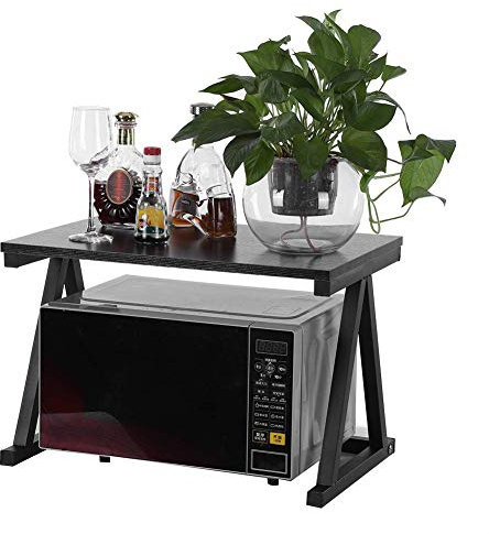 Estante para Horno de microondas, Extensible para Horno microondas, de Metal y Madera, Estante de la Cocina del Horno 2 Niveles, Estante para microondas, 57 x 34 x 36 cm (Negro)