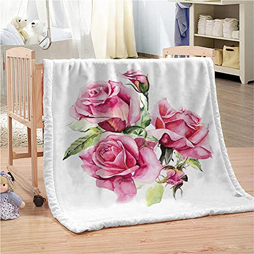Chickw1 Kuscheldecke Flanell, 3D Blume Drucken Flanelldecke Wohndecke Weiche Warm Decke Flauschige TV-Decke Mikrofaserdecke Bettüberwurf Tagesdecke Sofadecke (Rosen-Blume,180x240cm)