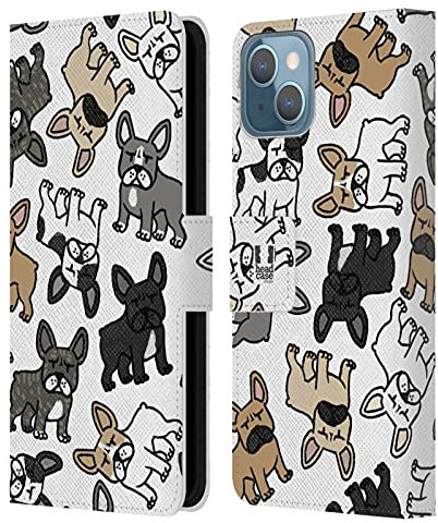 Head Case Designs French Bulldog Dog Breed Patterns Leather Wallet Case Compatible With Apple iPhone 13