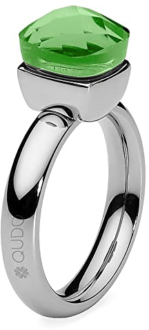 Qudo Firenze Edelstahl silber farbenem Ring mit peridot Stein (grün) (58 (19))