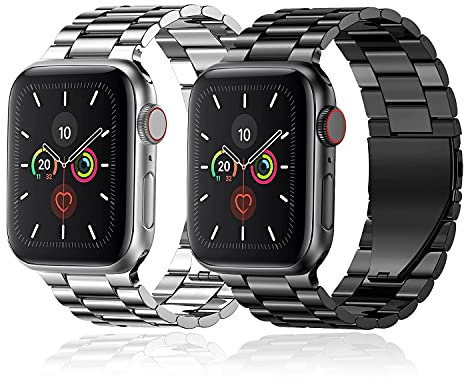 baklon Pack 2 Metal Strap Compatible with Apple Watch Strap 38/40/41/42mm, Replacement Wristband Compatible with iWatch Series Ultra SE 3 2 1 Series 11 10 9 8 7 6 5 4,Black Silver