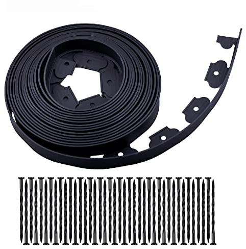 Garden Edging,40ft Landscape Edging with 40 Spikes for Lawn 2 Inch Tall(Black, 40FT)