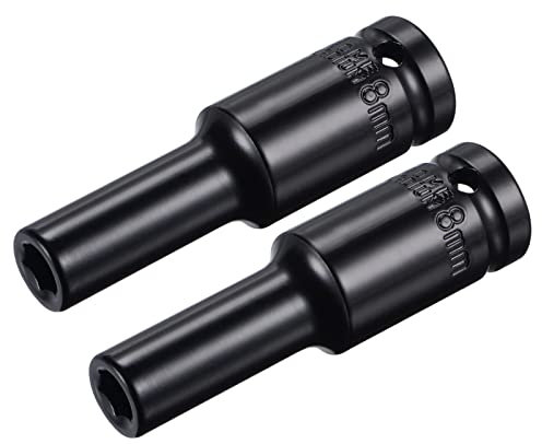 sourcing map 1/2 Drive by 8mm Deep Impact Socket, Heat-Treated CR-V Steel 3.15 Length, 6-Point Metric Sizes 2 Pcs