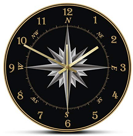ZTTXMINGX 30cm Horloge Boussole de Marin Horloge Murale Boussole Rose Nautique décor à la Maison Rose des Vents Navigation Ronde silencieuse balayée Horloge Murale Cadeau de Marin