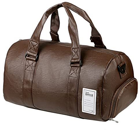 GIBZ Sporttasche 20L PU Leder Organizer Tasche mit Schuhfach Gym Weekender Sport Reisetasche für Herren Outdoor, Braun, Klein