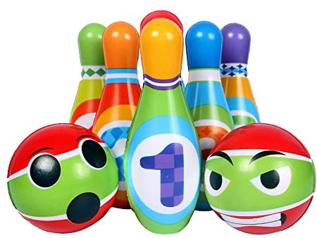 JIAMIAN Bowling Set Kinder, Bowling Set Outdoor Spiele, mit 6 Kegel und 2 Bälle Bowling Set, Pädagogisches Lern-Spielzeug für Drinnen & Draußen Schaumstoff
