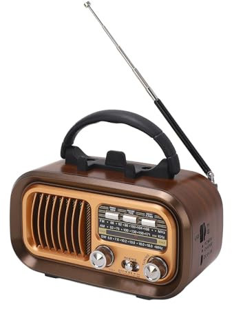 Bewinner Tragbarer Retro-Radio-Lautsprecher, Multifunktionales Bluetooth-Vintage-Radio mit Handyhalter, FM AM SW 3-Band-Radio Im Altmodischen Klassischen Stil für Zuhause, ,