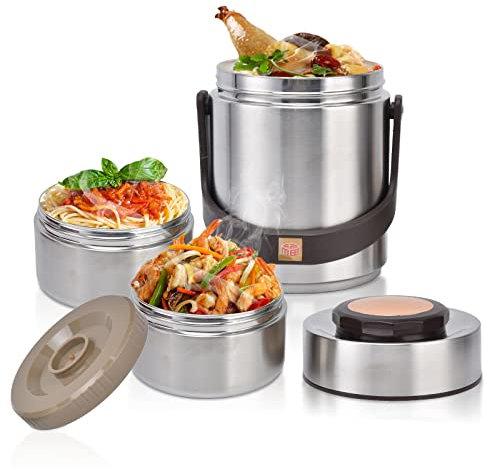 Hapivida Edelstahl Thermo Lunchbox, 1,5 Liter Essen Lunch Pot, 2 Etagen Doppelwand Isoliert Lunchbehälter für Warme Speißen, Mahlzeiten, Babynahrung, Suppe, Mittagessenzum Büro, Picknick im Freien