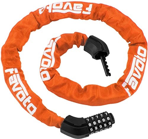 Favoto Bike Lock Bicycle Chain Lock 5-Digits Codes Combination Heavy Duty 120cm Long Security Resettable Hardened Steel for E-Bike Cycle Scooter Door Gate Fence Ladder Lawn Mower Orange