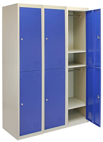 MonsterShop Lot de 3 casiers de rangement en métal à 2 portes en acier verrouillable Bleu et gris Ecole Gym Vestaire [Aimants GRATUITS] Livré à Plat