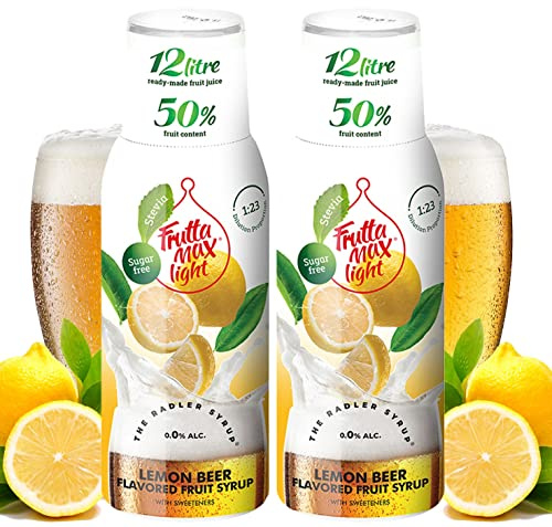 FruttaMax Sciroppo alla Birra al Limone Senza Zucchero – 50% Frutta Vera | Sciroppo a Basso Contenuto Calorico per Gasatori, Cocktail e Dessert – 2 x 500ml