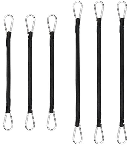 NGOSUET 6 er Set Spanngummi mit Haken, 100cm, 150cm Lang Gepäckspanner Expander Gummiband mit Karabinerhaken, 10 mm Dick Schwarz Spannseil, Expander mit Haken, Spanngurte für Camping, Planen, Motorrad