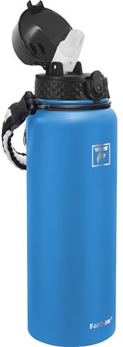 Bouteille Isotherme Fanhaw 1200ml en Acier Inoxydable avec Paille pour Enfants, Hommes et Femmes (Bleu Marine)