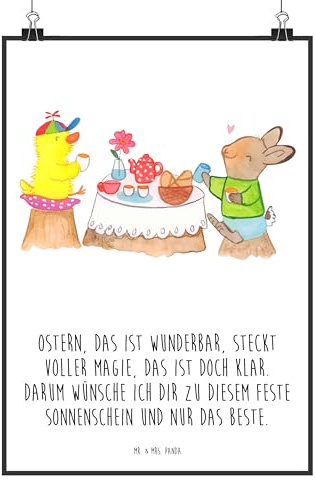 Mr. & Mrs. Panda Bild Ostern Frühstück DIN A4 - Geschenk, Osterhase, Frühling, Design Poster, Kunstdruck, Ostereier, Wandbild, drucke, Plakat, Ostergrüße