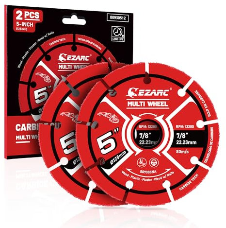 EZARC Carbide Multi Wheel Trennscheiben 125mm × 22.2mm, Trennscheiben für Holz, Holz mit Nägeln, Laminat, Kunststoff, Gips, 2er-Pack