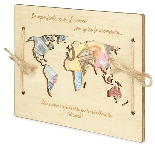 EQUIK PRODUCTS Regalo dinero boda | Regalo novios | Regalo pareja | Sobre para regalo dinero boda | Tarjeta de felicitación de madera | Regalo luna de miel, viaje de bodas | Regalo recién casados